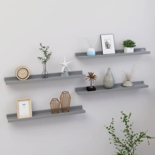 vidaXL Vägghyllor 4 st grå 60x9x3 cm grå