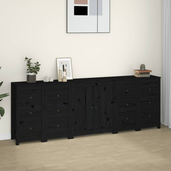 vidaXL Skänk svart 230x35x80 cm massiv furu Svart