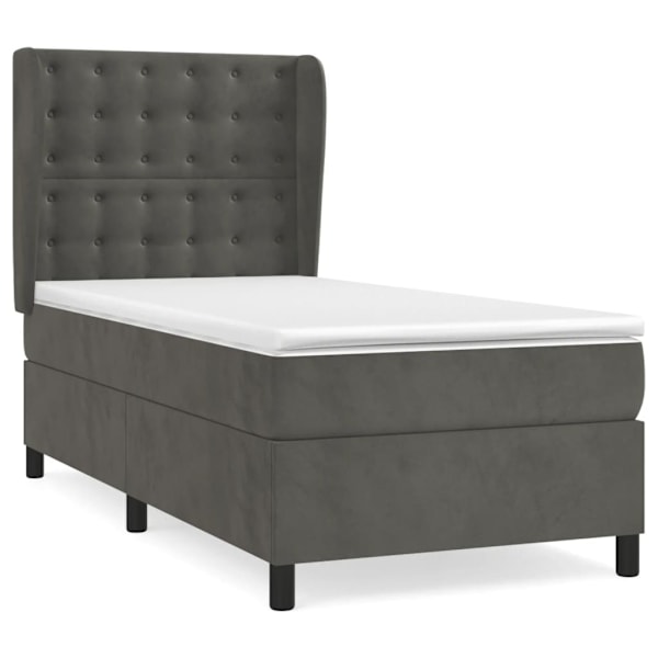 vidaXL Ramsäng med madrass mörkgrå 90x190 cm sammet Grå