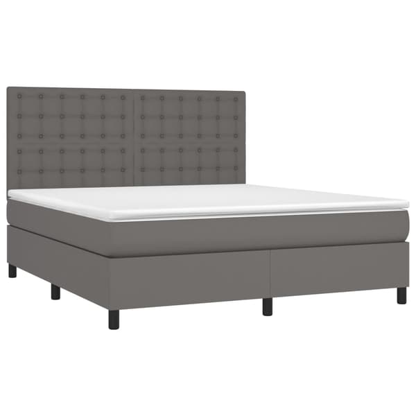 vidaXL Ramsäng med madrass & LED grå 160x200 cm konstläder Grå