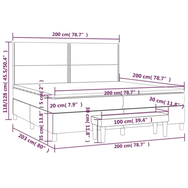 vidaXL Ramsäng med madrass ljusgrå 200x200 cm sammet Grå