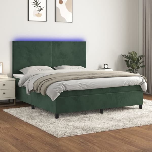 vidaXL Ramsäng med madrass & LED mörkgrön 160x200 cm sammet Grön