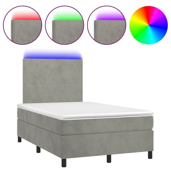 vidaXL Ramsäng med madrass & LED ljusgrå 120x190 cm sammet Grå