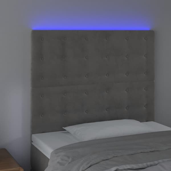 vidaXL Sänggavel LED ljusgrå 80x5x118/128 cm sammet Grå