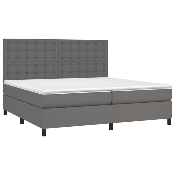vidaXL Ramsäng med madrass & LED grå 200x200 cm konstläder Grå