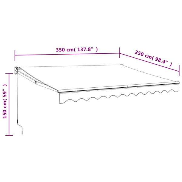vidaXL Markis infällbar gul och vit 3,5x2,5 m tyg&aluminium Gul