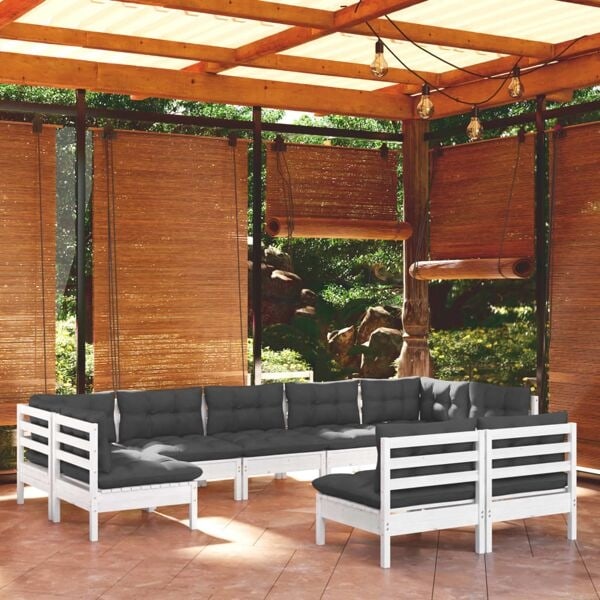 vidaXL Loungegrupp med dynor 9 delar vit massiv furu Vit