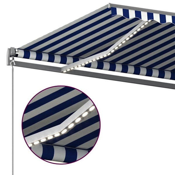vidaXL Automatisk markis med vindsensor & LED 400x300 cm blå och vit Blå