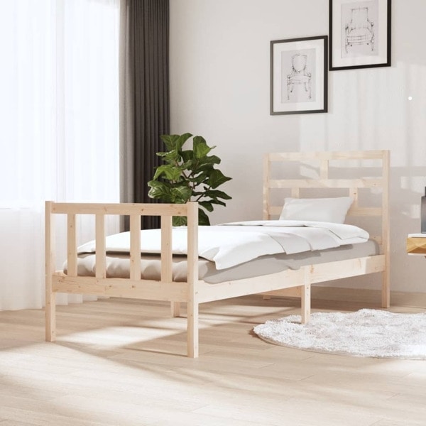 vidaXL Sängram massivt trä 75x190 cm Brun