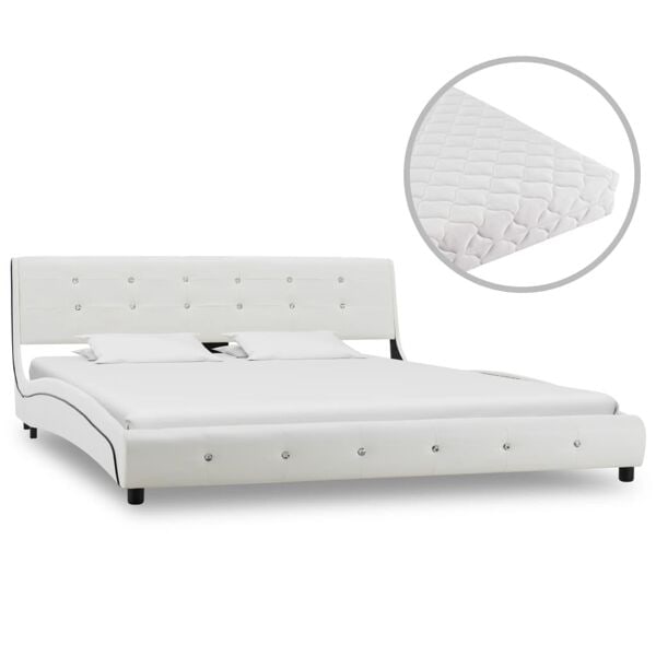 vidaXL Säng med madrass vit konstläder 160x200 cm Vit
