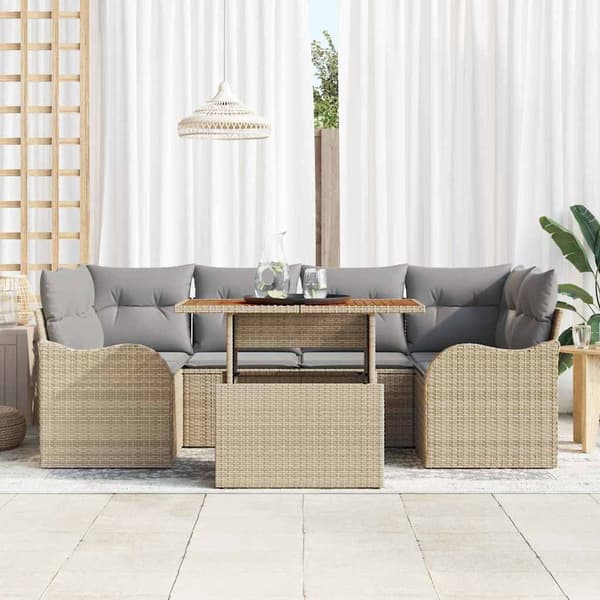 vidaXL Trädgårdsoffset 7 st Beige Poly rattan Beige