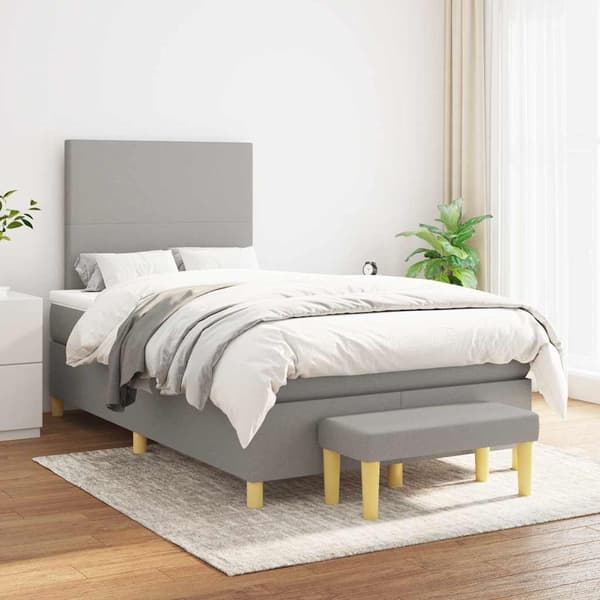 vidaXL Ramsäng med madrass ljusgrå 120x190 cm tyg Grå