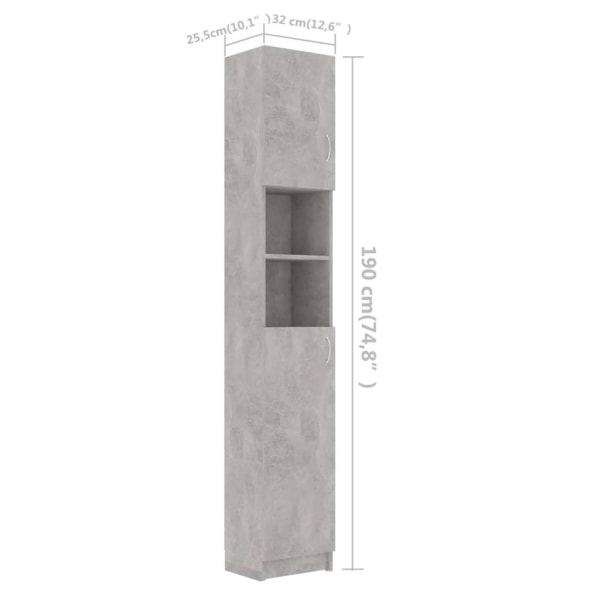 vidaXL Badrumsskåp betonggrå 32x25,5x190 cm konstruerat trä grå