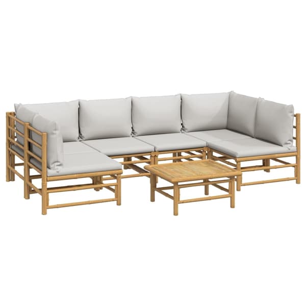 vidaXL Loungegrupp 7 delar ljusgråa dynor bambu Brun