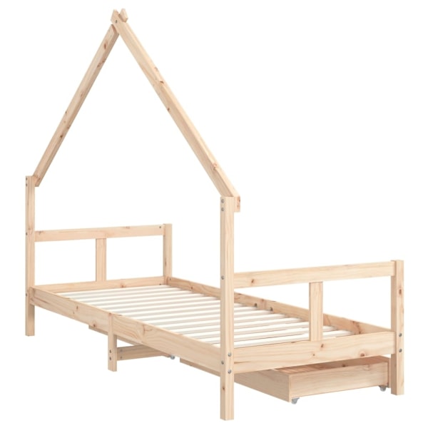 vidaXL Sängram för barnsäng m. lådor 80x200 cm massiv furu Brun