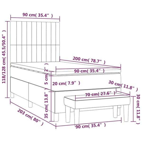 vidaXL Ramsäng med madrass ljusgrå 90x200 cm tyg Grå