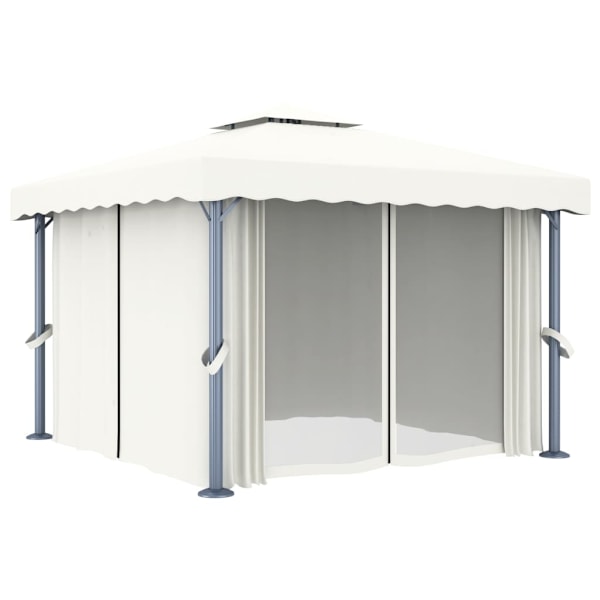 vidaXL Paviljong med draperi 3x3 m gräddvit aluminium Vit