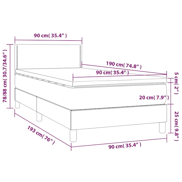 vidaXL Ramsäng med bäddmadrass cappuccino 90x190 cm konstläder Brun
