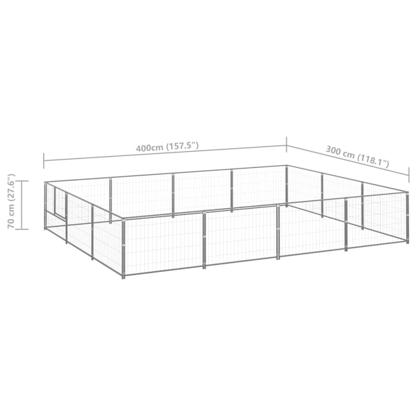 vidaXL Hundgård silver 12 m² stål Silver