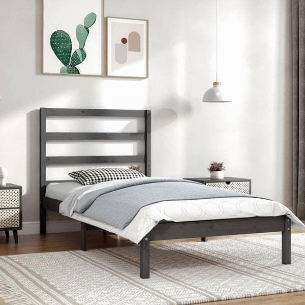 vidaXL Sängram grå massiv furu 90x200 cm Grå