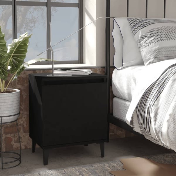 vidaXL Sängbord med metallben svart 40x30x50 cm Svart