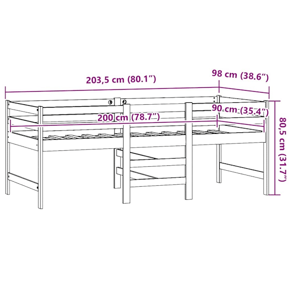vidaXL Säng medelhög svart massiv furu 90x200 cm Svart