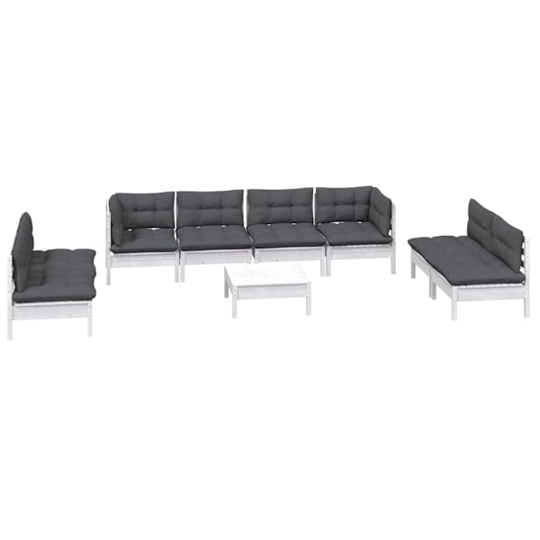 vidaXL Loungegrupp med dynor 9 delar massiv furu Vit