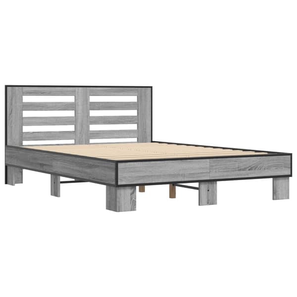 vidaXL Sängram grå sonoma 135x190 cm konstruerat trä och metall Grå