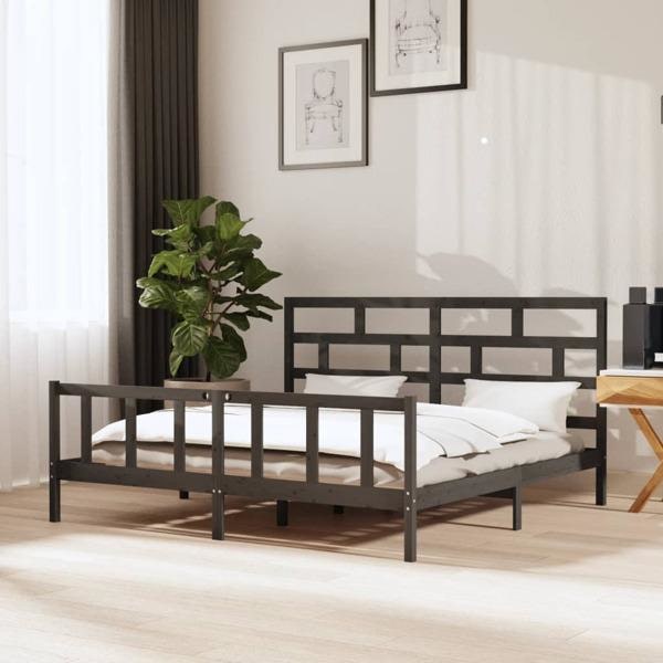 vidaXL Sängram grå massiv furu 200x200 cm Grå