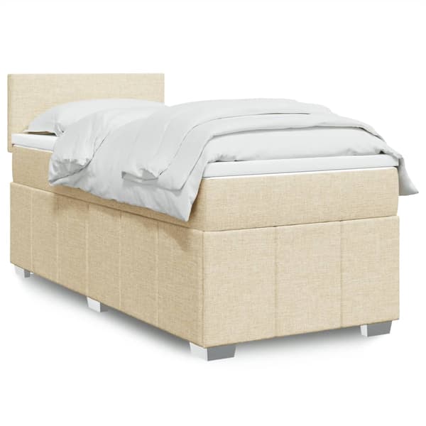 vidaXL Ramsäng med madrass gräddvit 90x200 cm tyg Kräm