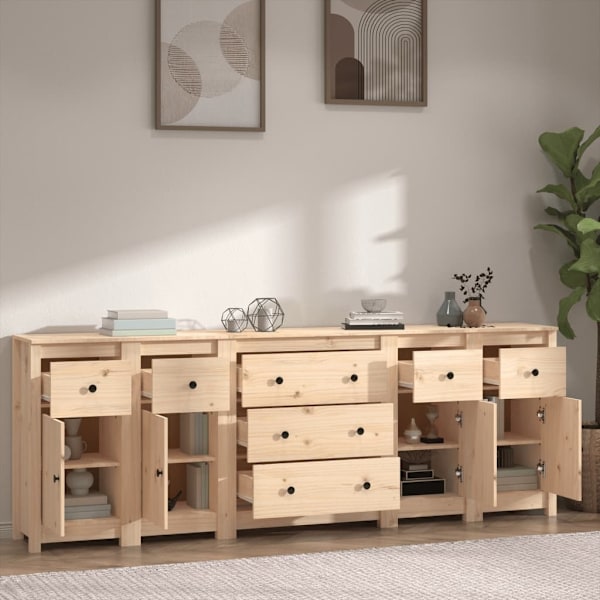 vidaXL Skänk vit 230x35x80 cm massiv furu Brun