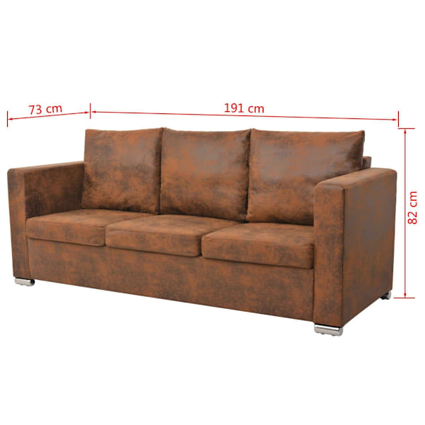 vidaXL 3-sitssoffa 191x73x82 cm konstmocka Brun
