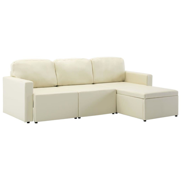 vidaXL Bäddsoffa modulär 3-sits gräddvit konstläder Creme