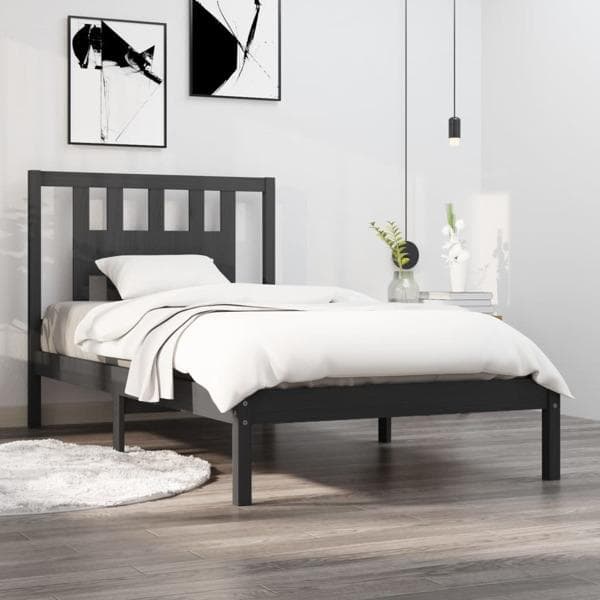 vidaXL Sängram grå massiv furu 90x200 cm Grå
