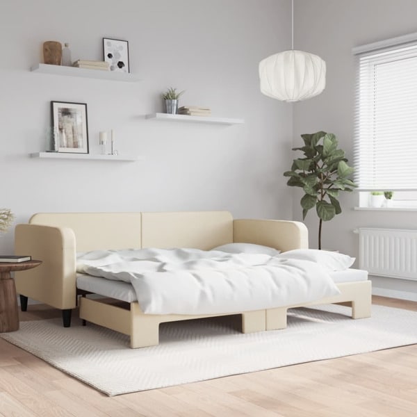 vidaXL Dagbädd utdragbar gräddvit 90x200 cm tyg Kräm