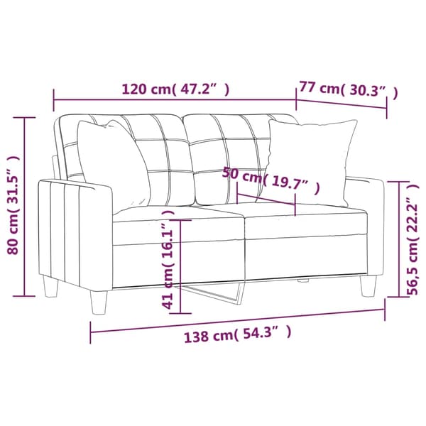 vidaXL 2-sits soffa med prydnadskuddar gräddvit 120 cm konstläder Kräm