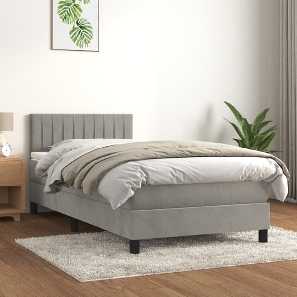 vidaXL Ramsäng med madrass ljusgrå 100x200 cm sammet Grå
