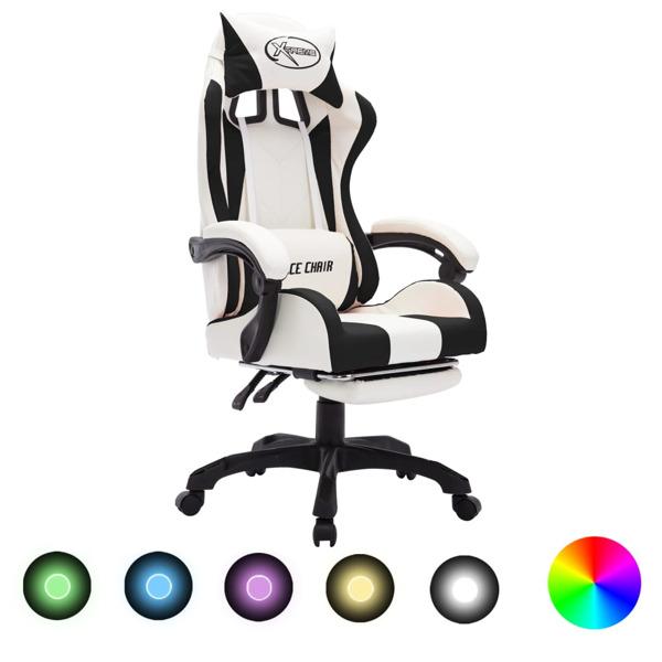 vidaXL Gamingstol med RGB LED-lampor svart och vit konstläder multifärg