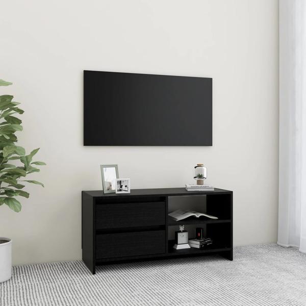 vidaXL TV-bänk svart 80x31x39 cm massiv furu Svart