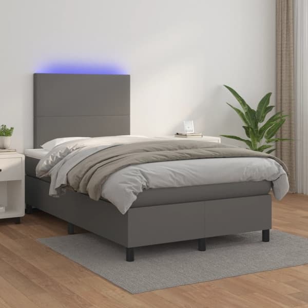 vidaXL Ramsäng med madrass & LED grå 120x200 cm konstläder Grå