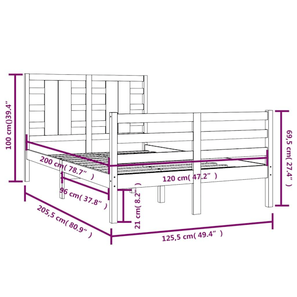 vidaXL Sängram vit massiv furu 120x200 cm enkelsäng Vit