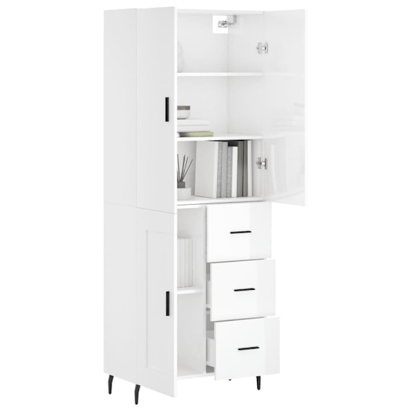 vidaXL Högskåp högglans vit 69,5x34x180 cm konstruerat trä Vit