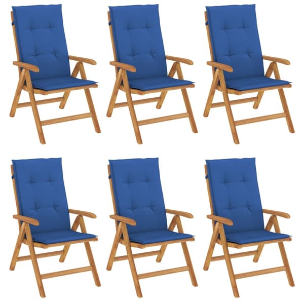 vidaXL Fällbara fåtöljer med dynor, 6 st, massivt trä, teak Brun