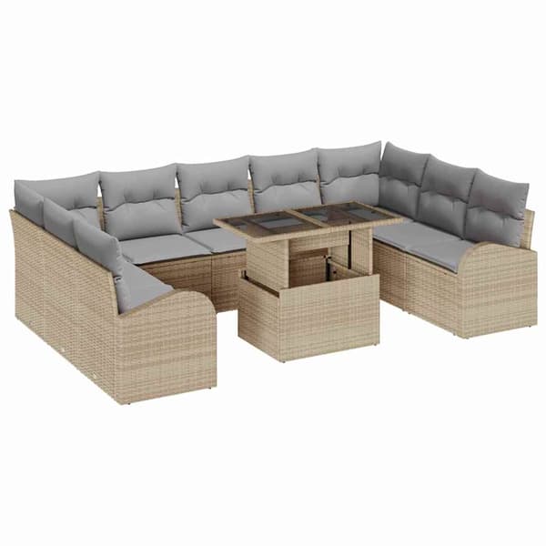 vidaXL Trädgårdsoffset 10 st Beige och Ljusgrå konstrotting Beige