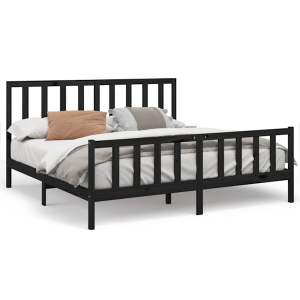 vidaXL Sängram svart massiv furu 200x200 cm Svart