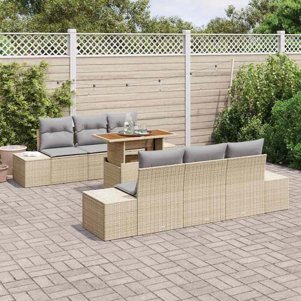 vidaXL Trädgårdsoffset 7 st Beige Poly rattan Beige
