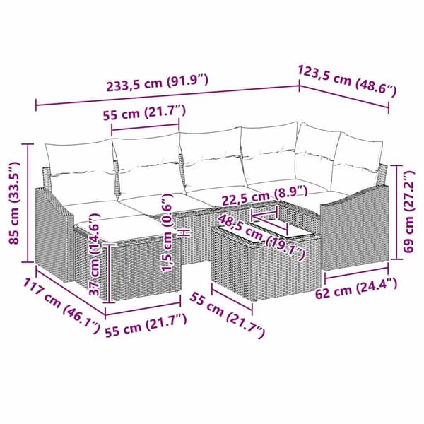 vidaXL Soffset med kudde 7 pcs Ljusgrå konstrotting Ljusgrå