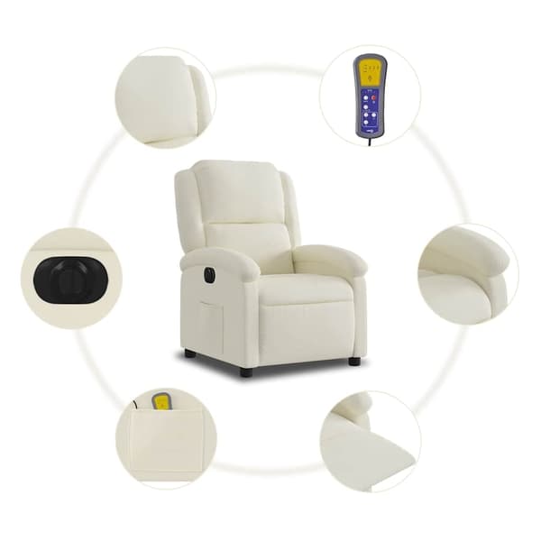 vidaXL Elektrisk massagefåtölj gräddvit sammet Kräm