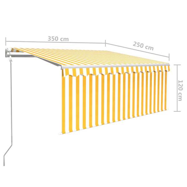 vidaXL Automatisk markis med rullgardin 3,5x2,5 m gul/vit Gul
