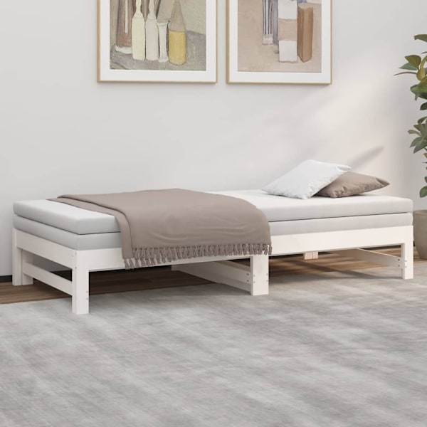 vidaXL Utdragbar dagbädd vit 2x(75x190) cm massiv furu Vit